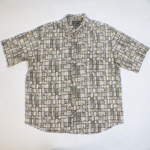 Triumph of California Mens Large Brown Tribal Geometric Print Button Down Shirt